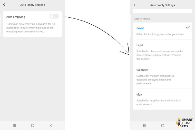 Der verschiedenen Einstellungen zur Bedienung der Absaugstation sind in der Roborock Q7 Max App zu sehen